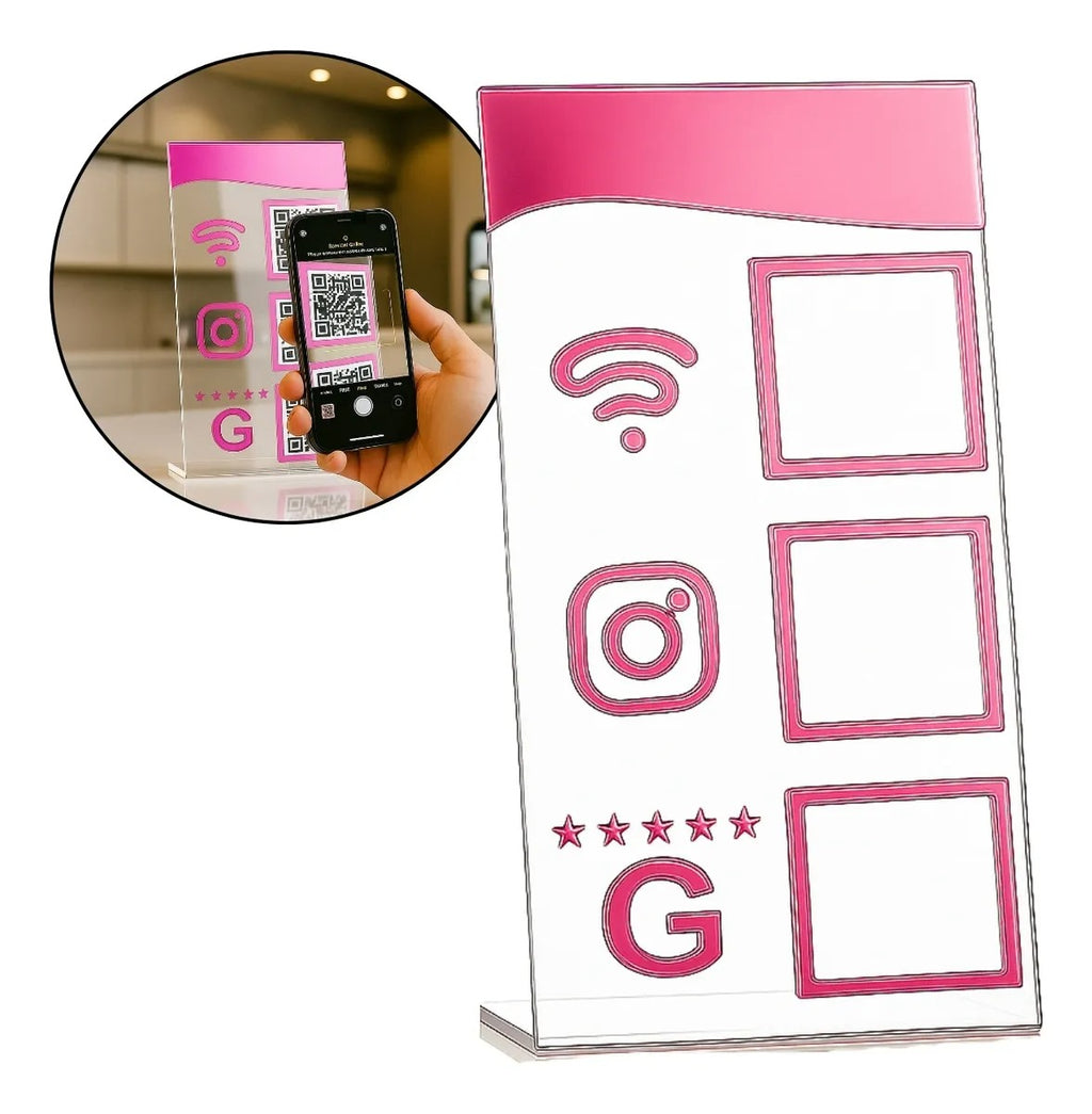 Qr Code Wifi Instagram Google Display Plaquinha Mesa Balcão
