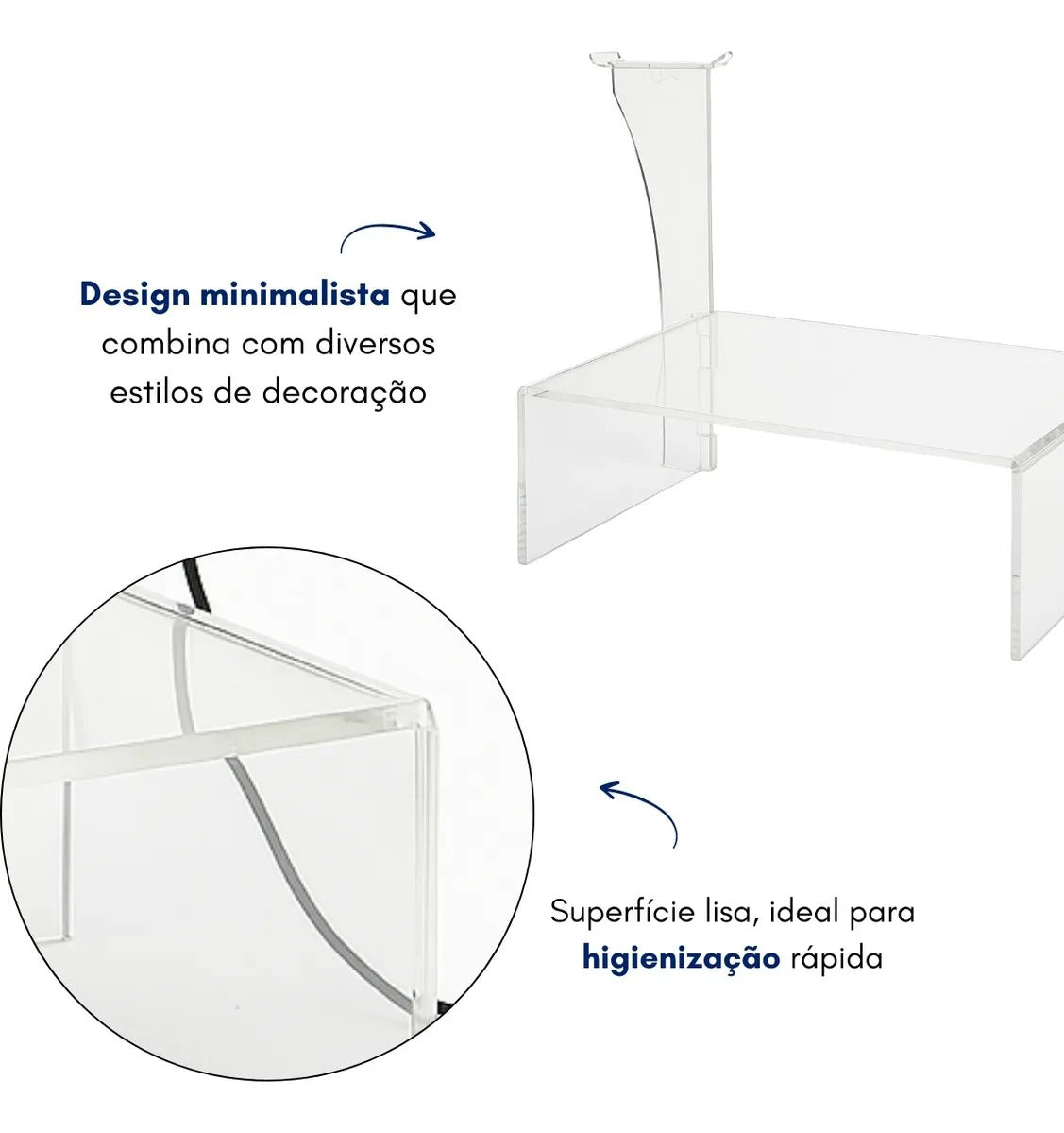 Apoio Monitor + Fone Mesa Elevado Transparente Gamer Setup