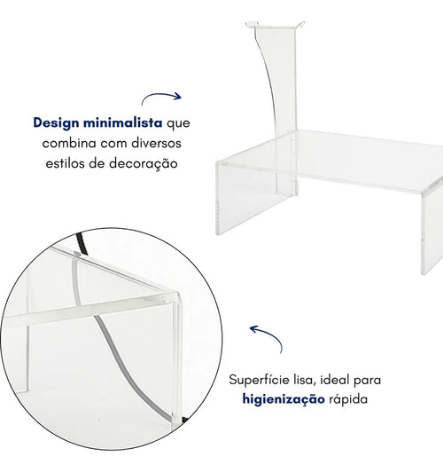 Apoio Monitor + Fone Mesa Elevado Transparente Gamer Setup