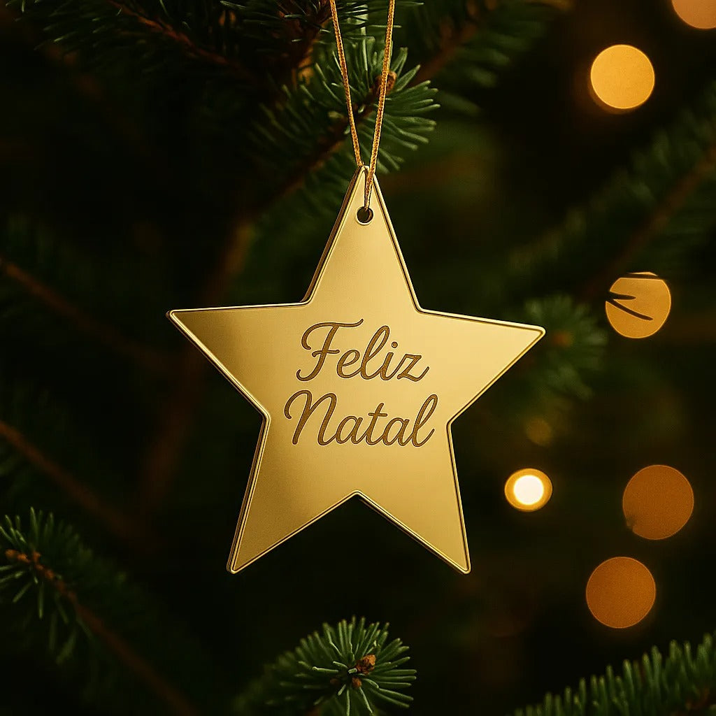 Kit 20 Pingente Estrela Feliz Natal 4cm Tag Árvore Presente