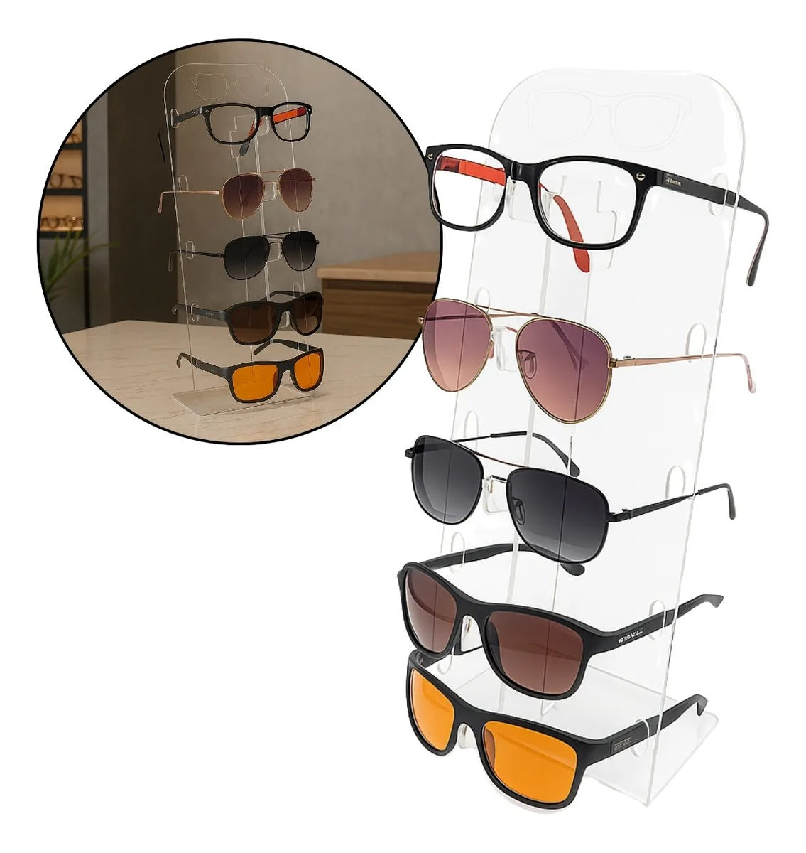 Suporte Expositor 5 Óculos Vitrine Loja Balcão Ótica