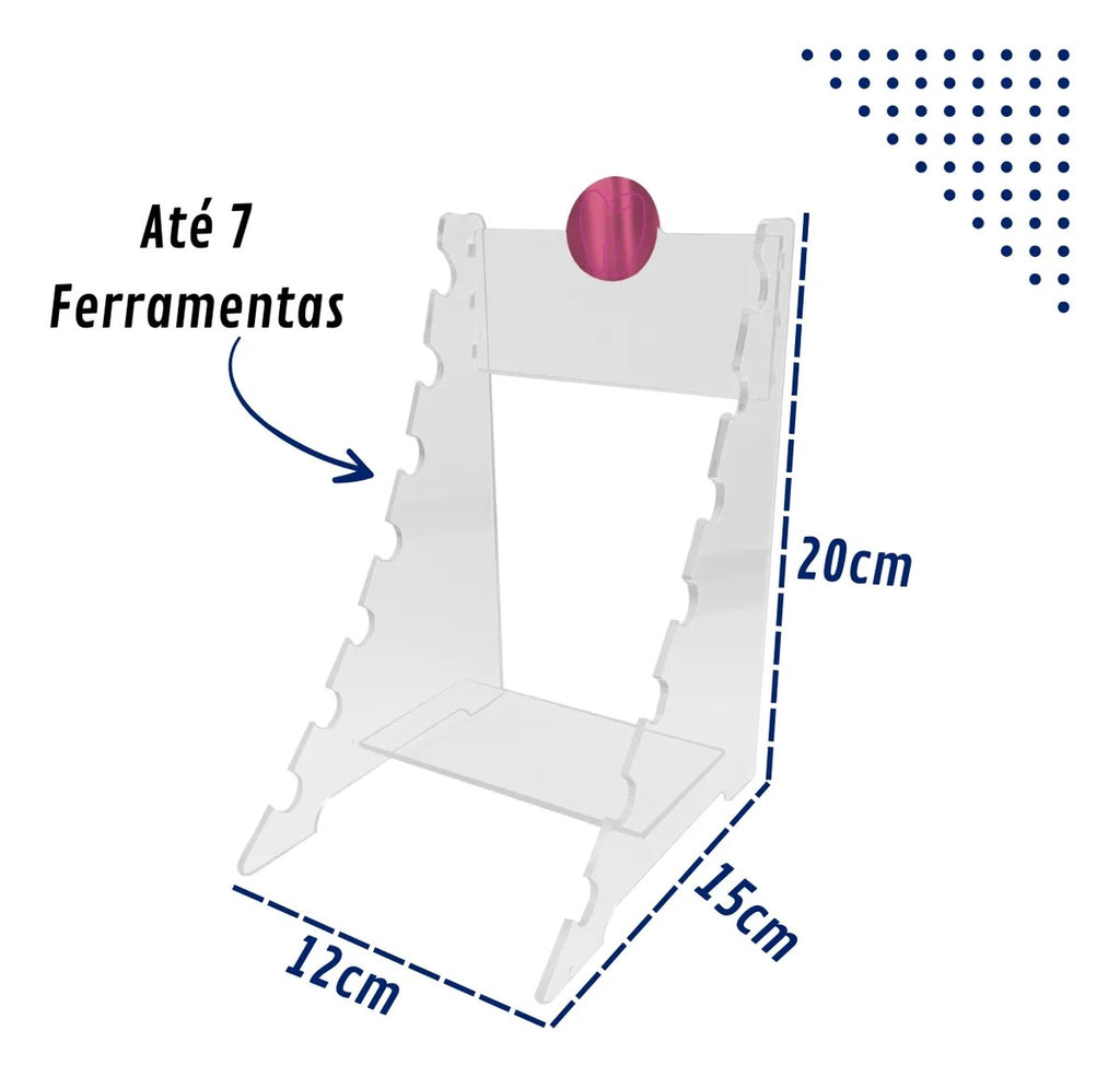 Suporte Acrílico Porta Instrumentos Dentista 7 Ferramentas