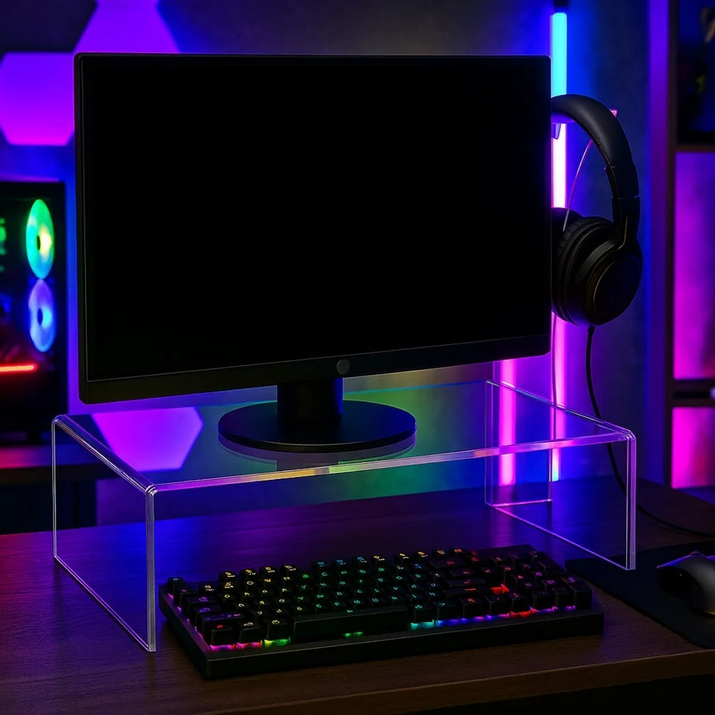 Apoio Monitor + Fone Mesa Elevado Transparente Gamer Setup
