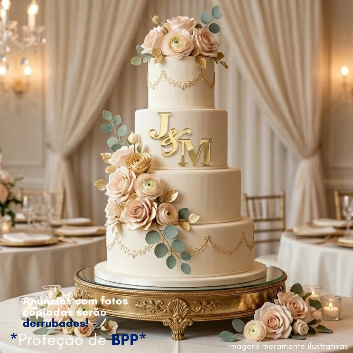 Topo Bolo Iniciais Casamento Monograma Chá Noivado Wedding