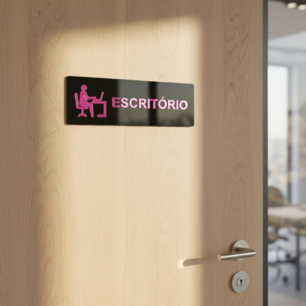 Sinalização Escritório Placa Porta Parede Indicação Empresa Minimalista Espelhado Sala