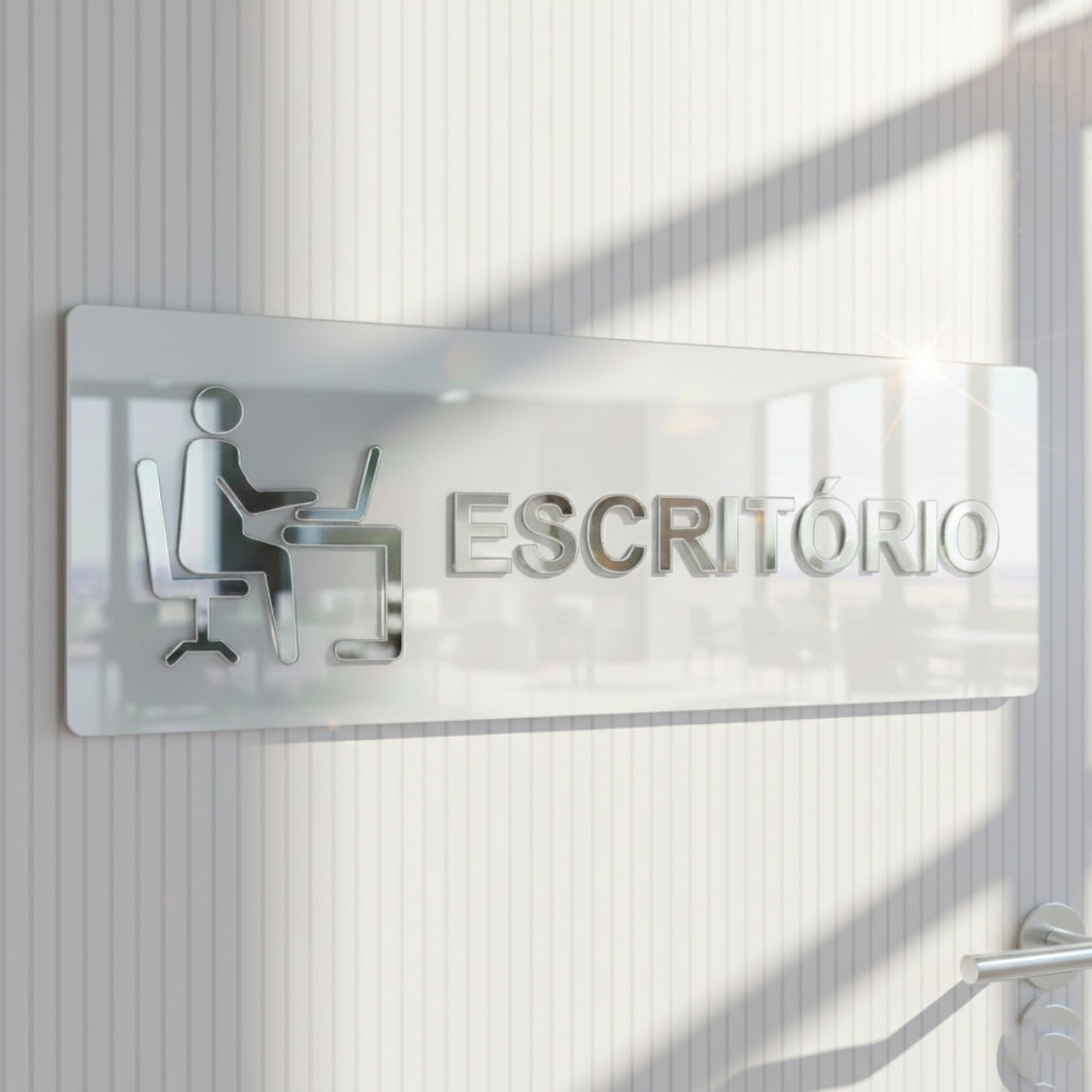 Sinalização Escritório Placa Porta Parede Indicação Empresa Minimalista Espelhado Sala