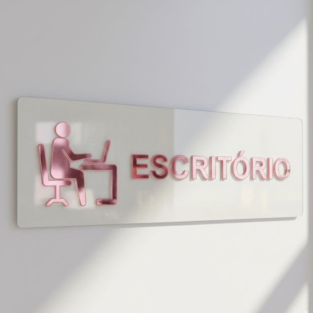 Sinalização Escritório Placa Porta Parede Indicação Empresa Minimalista Espelhado Sala