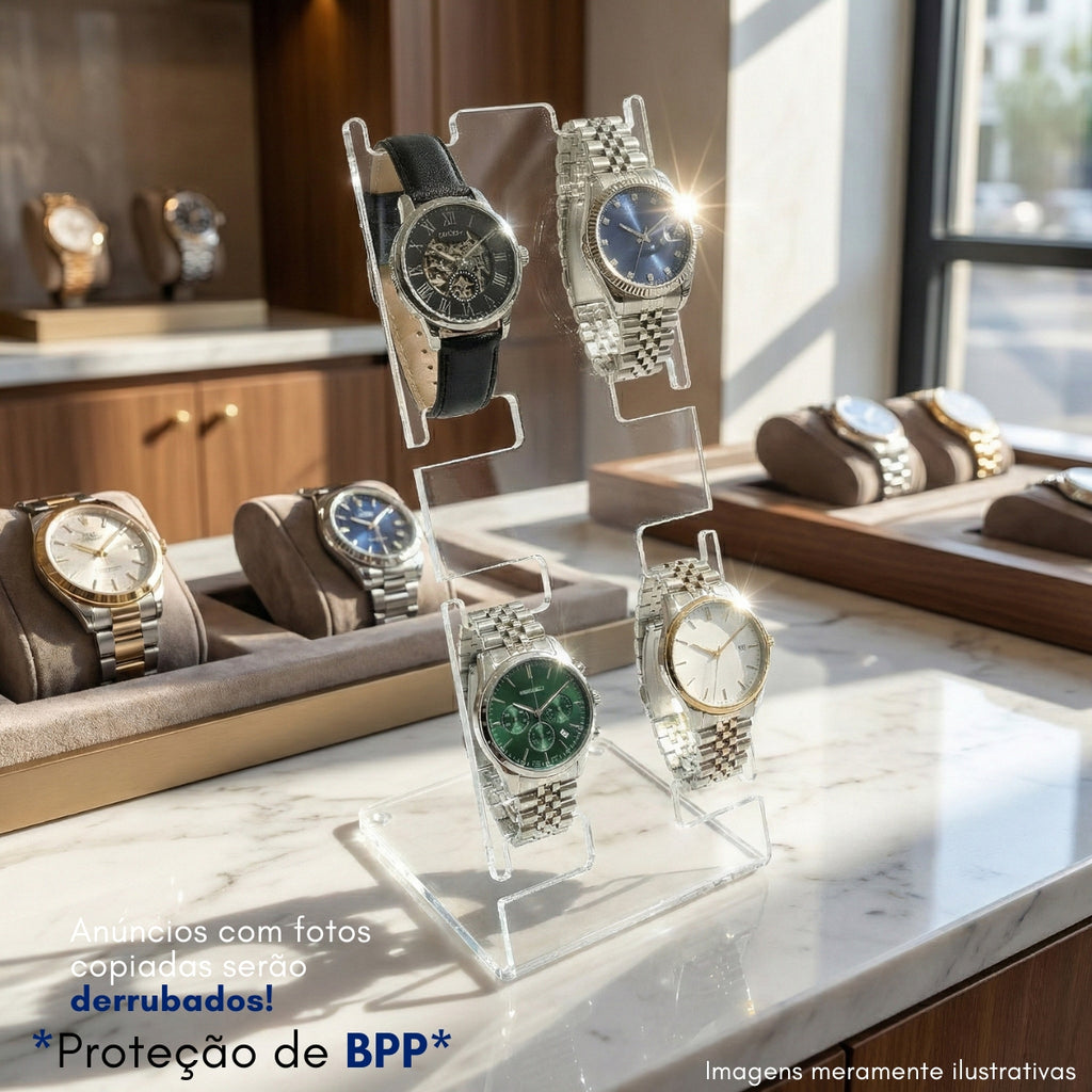 Suporte 4 Relógios Expositor Porta Loja Bancada Loja Vitrine