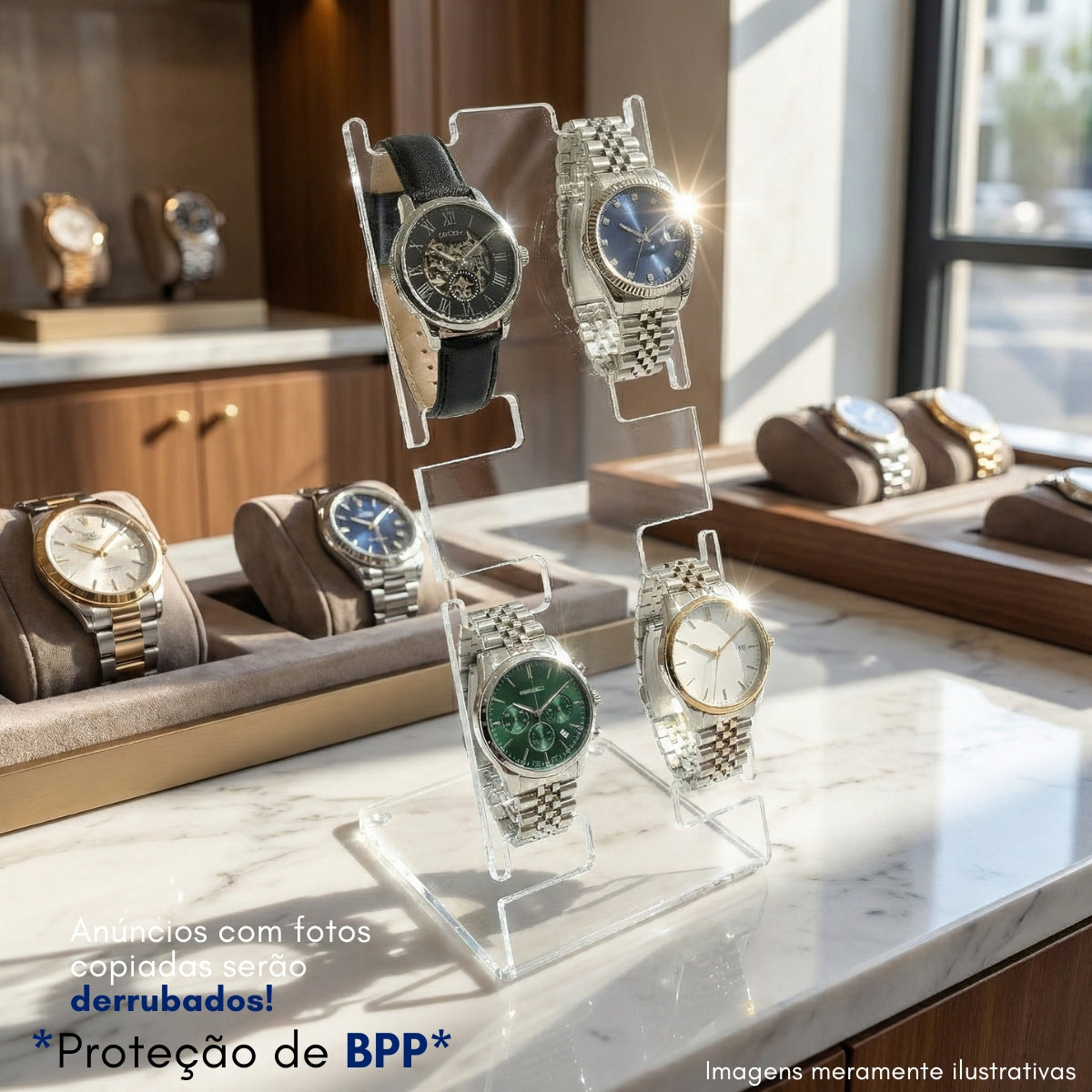 Suporte 4 Relógios Expositor Porta Loja Bancada Loja Vitrine