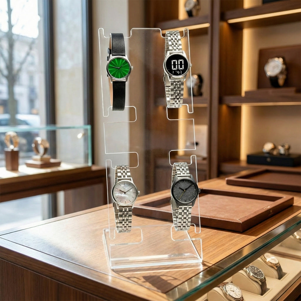 Suporte 4 Relógios Expositor Porta Loja Bancada Loja Vitrine