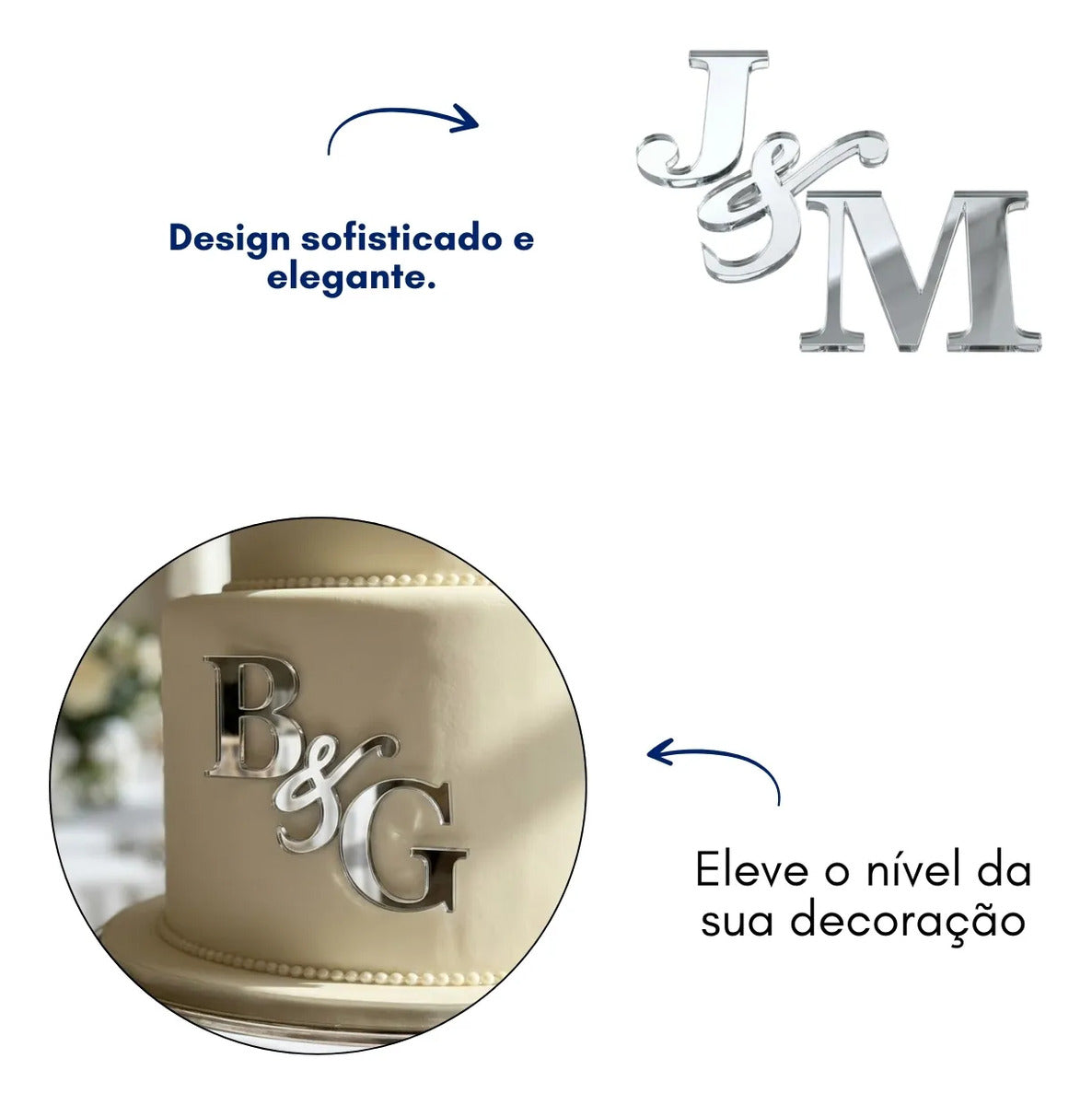 Topo Bolo Iniciais Casamento Monograma Chá Noivado Wedding