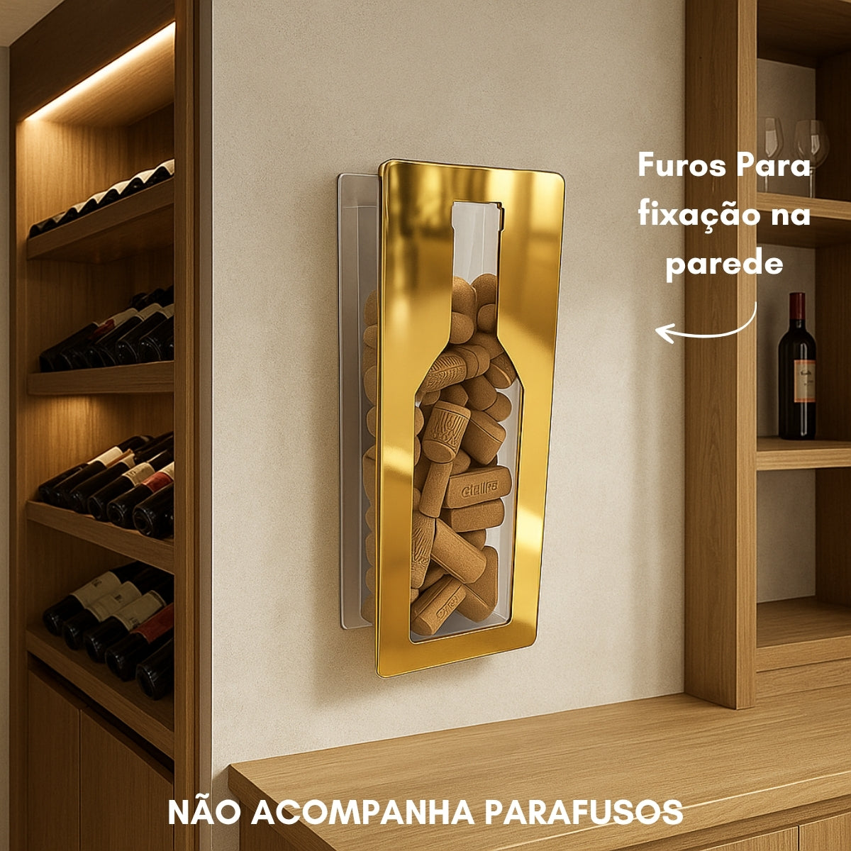 Porta Rolhas Decoração Acrílico Espelhado Colecionador Vinho