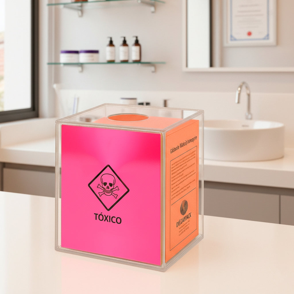 Suporte Caixa Coletora Descarpack 7L Parede Mesa Balcão Resíduos Tóxico Descarte Biológicos