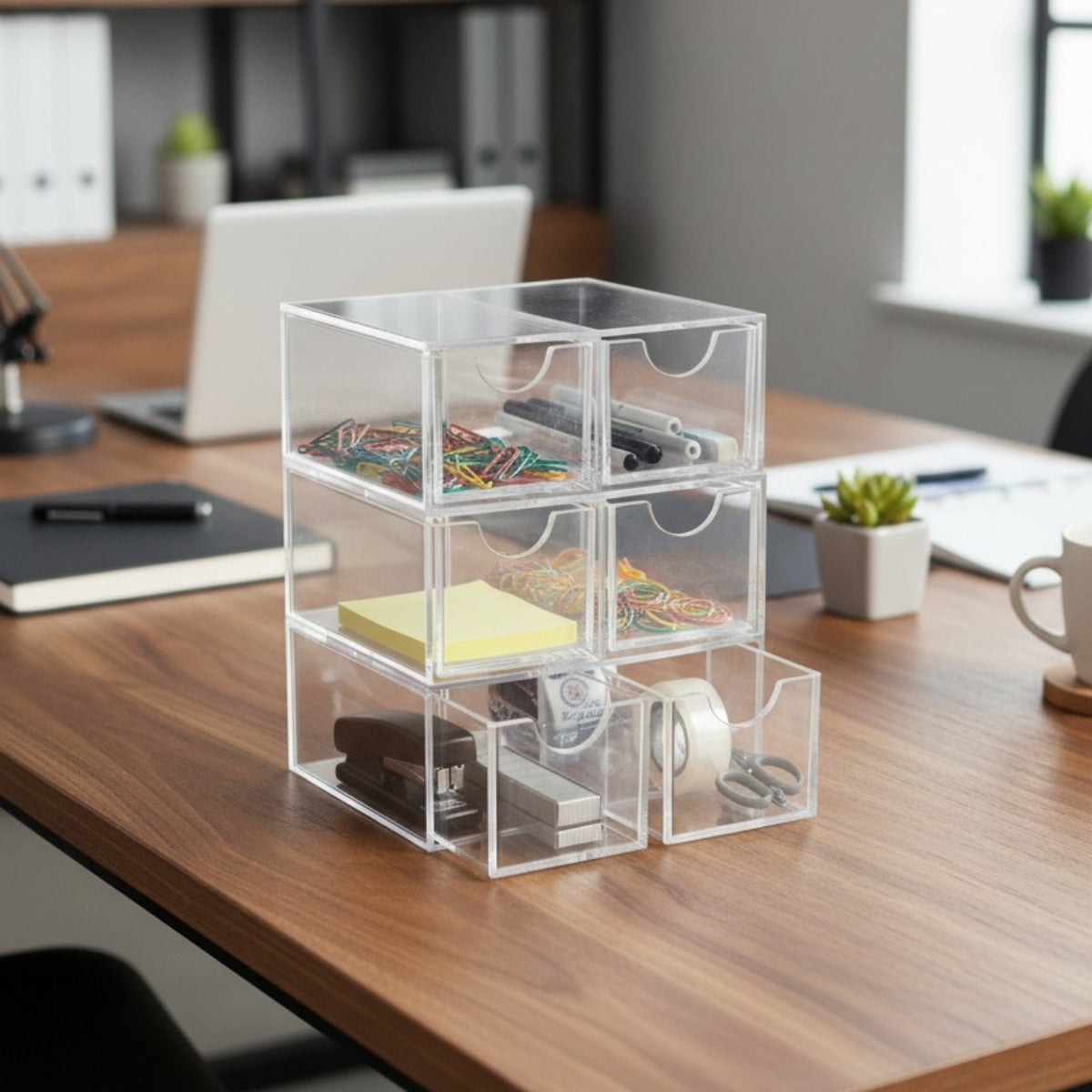 Caixa Objetos Porta Treco Presilha Acrílico 6 Gaveta Cristal Cor Branco