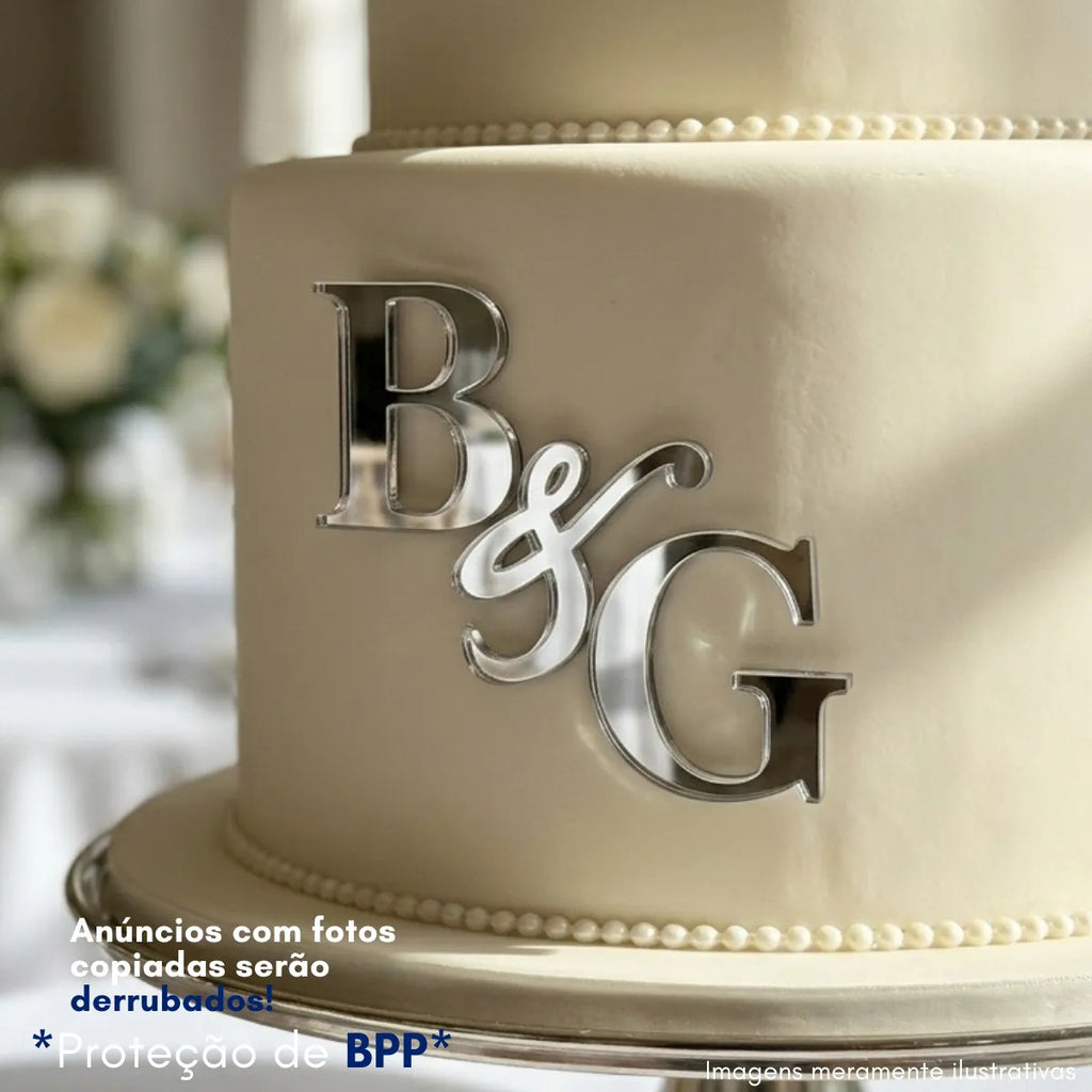 Topo Bolo Iniciais Casamento Monograma Chá Noivado Wedding