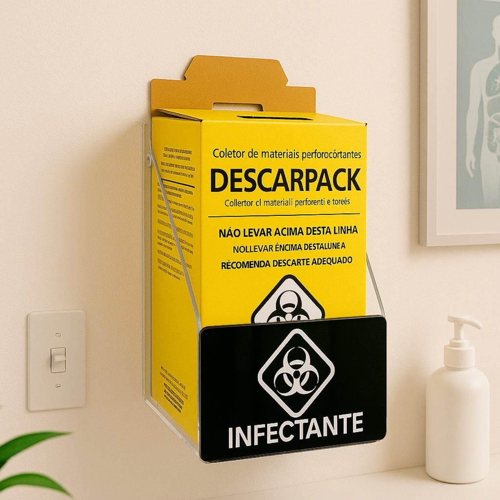 Suporte Caixa Coletora Descarpack 3litros Parede Organizador Resíduos Infectantes