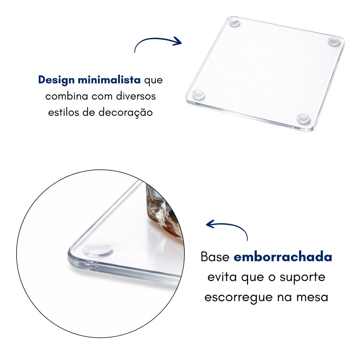 Suporte Bolacha Copo Acrílico Antiderrapante Kit 6 Unidades Premium