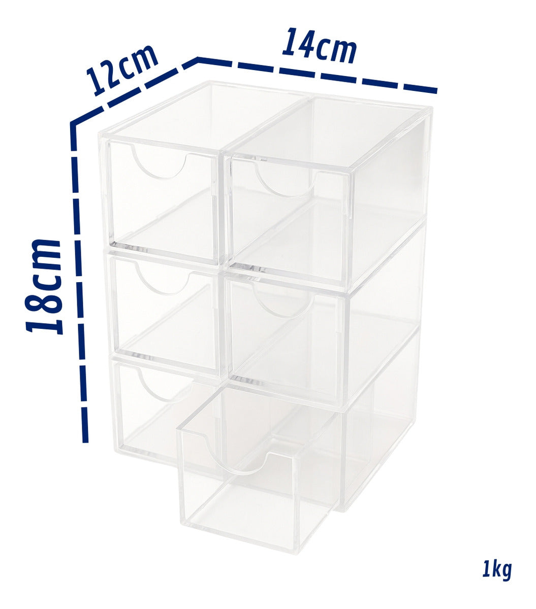 Caixa Objetos Porta Treco Presilha Acrílico 6 Gaveta Cristal Cor Branco