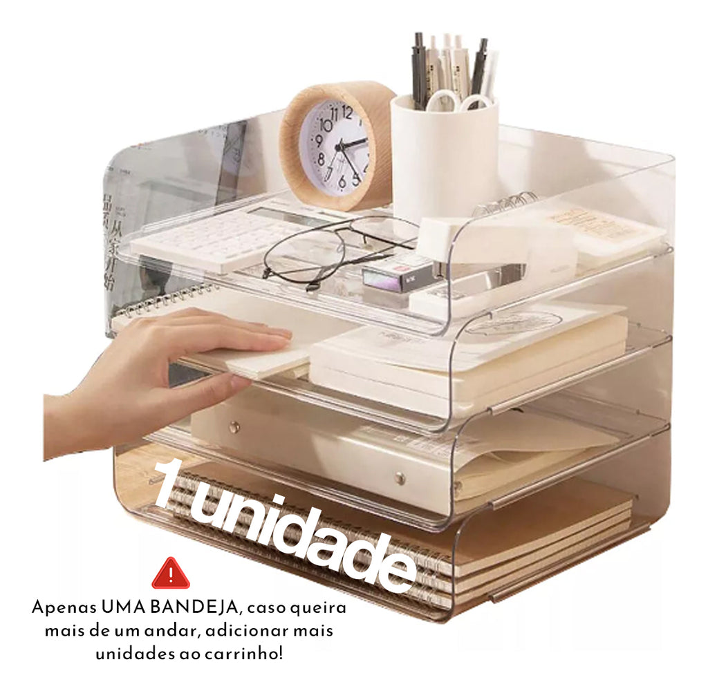Bandeja Box Organizadora Mesa Escritorio Empilhar 1 unidade Acrilico