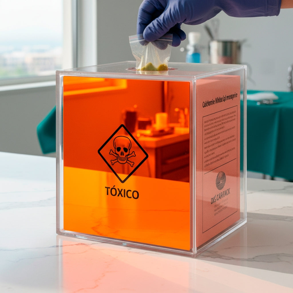 Suporte Caixa Coletora Descarpack 7L Parede Mesa Balcão Resíduos Tóxico Descarte Biológicos