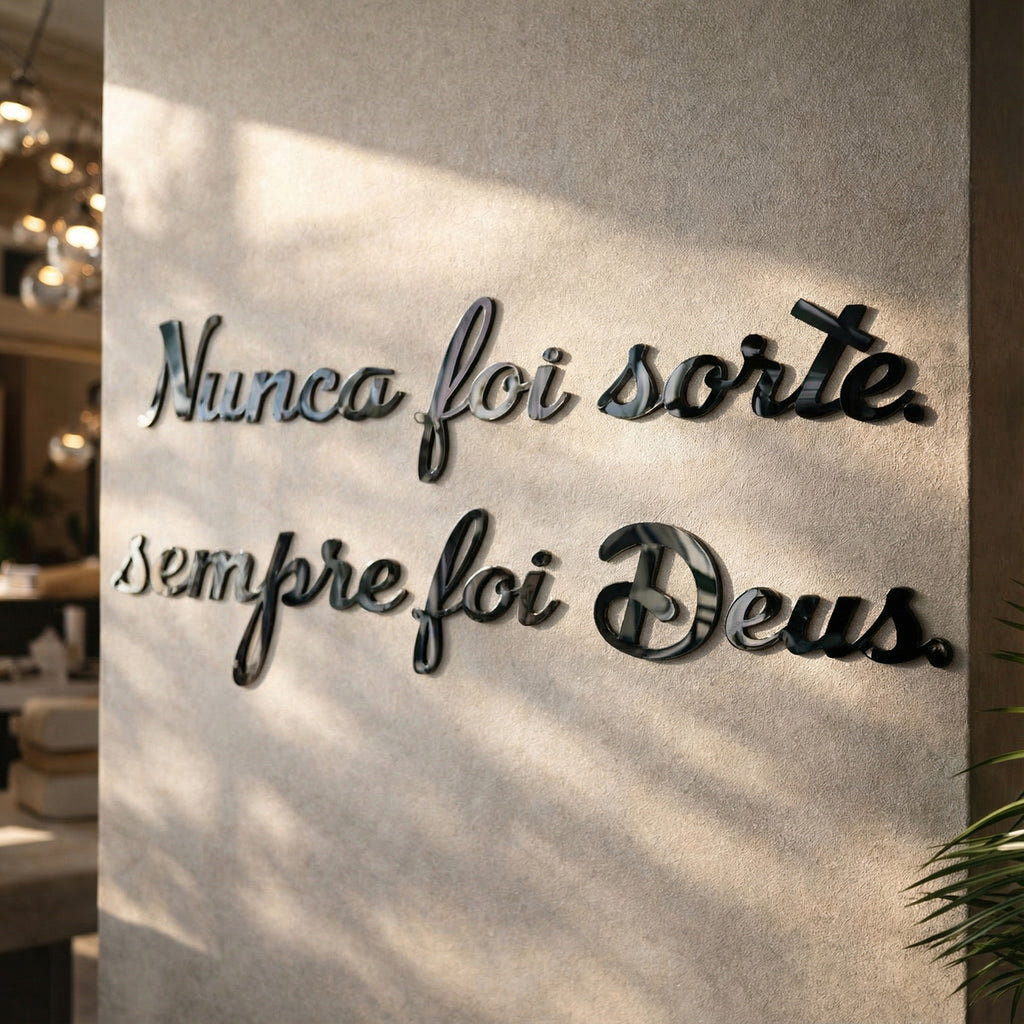 Aplique Letreiro Nunca Foi Sorte Decor Espelho 39cm Placa