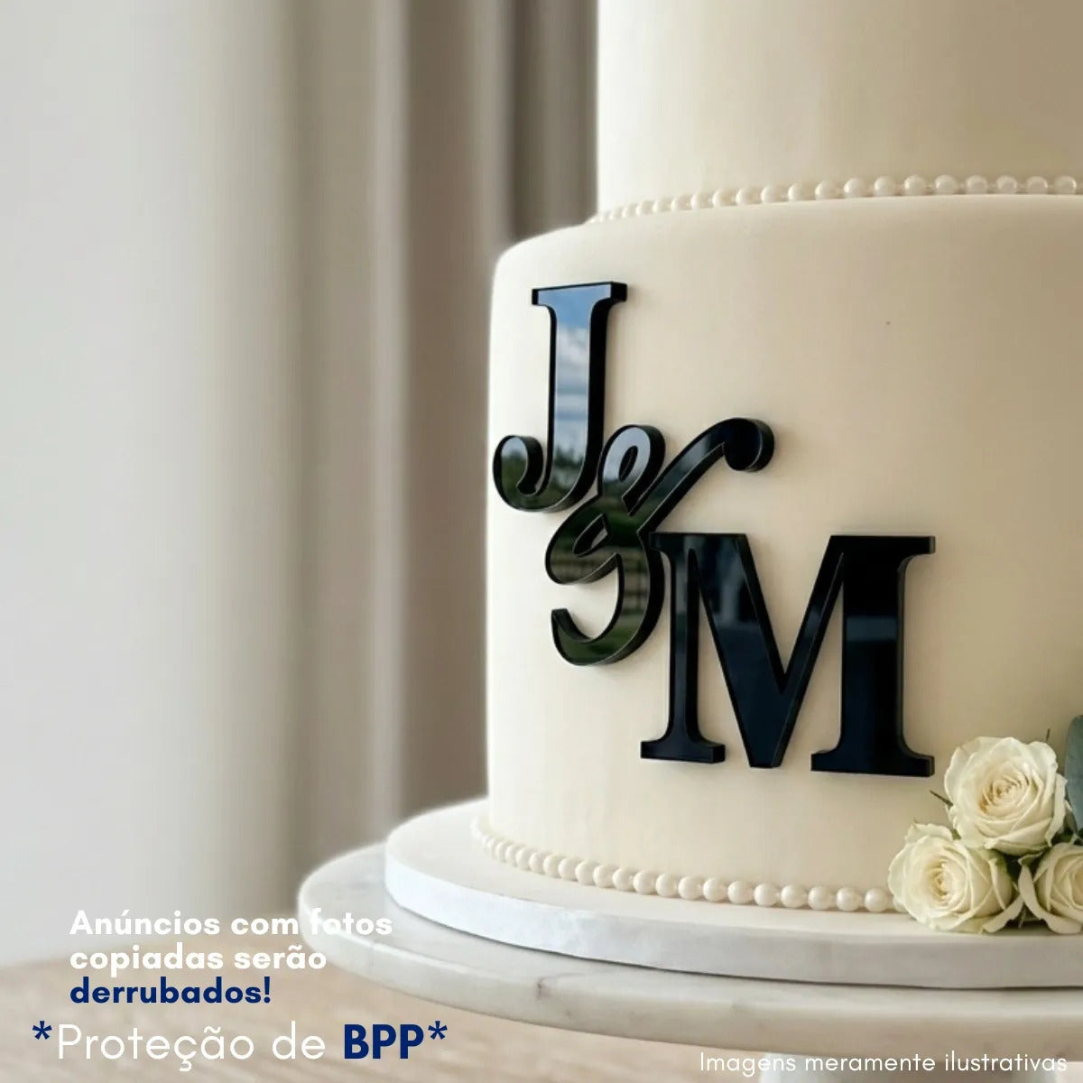 Topo Bolo Iniciais Casamento Monograma Chá Noivado Wedding