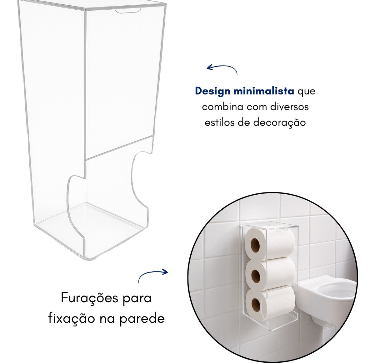 Porta Papel Higienico Parede Acrilico 3 Rolos