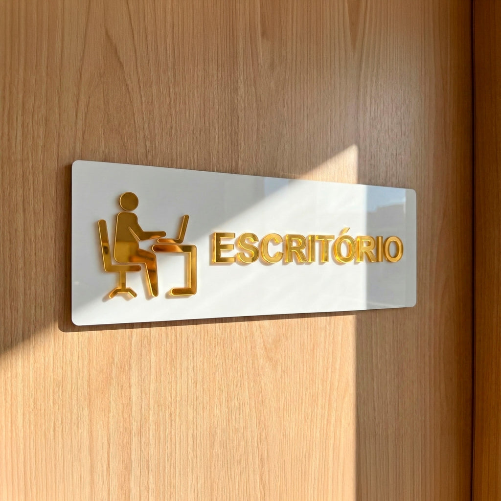 Sinalização Escritório Placa Porta Parede Indicação Empresa Minimalista Espelhado Sala
