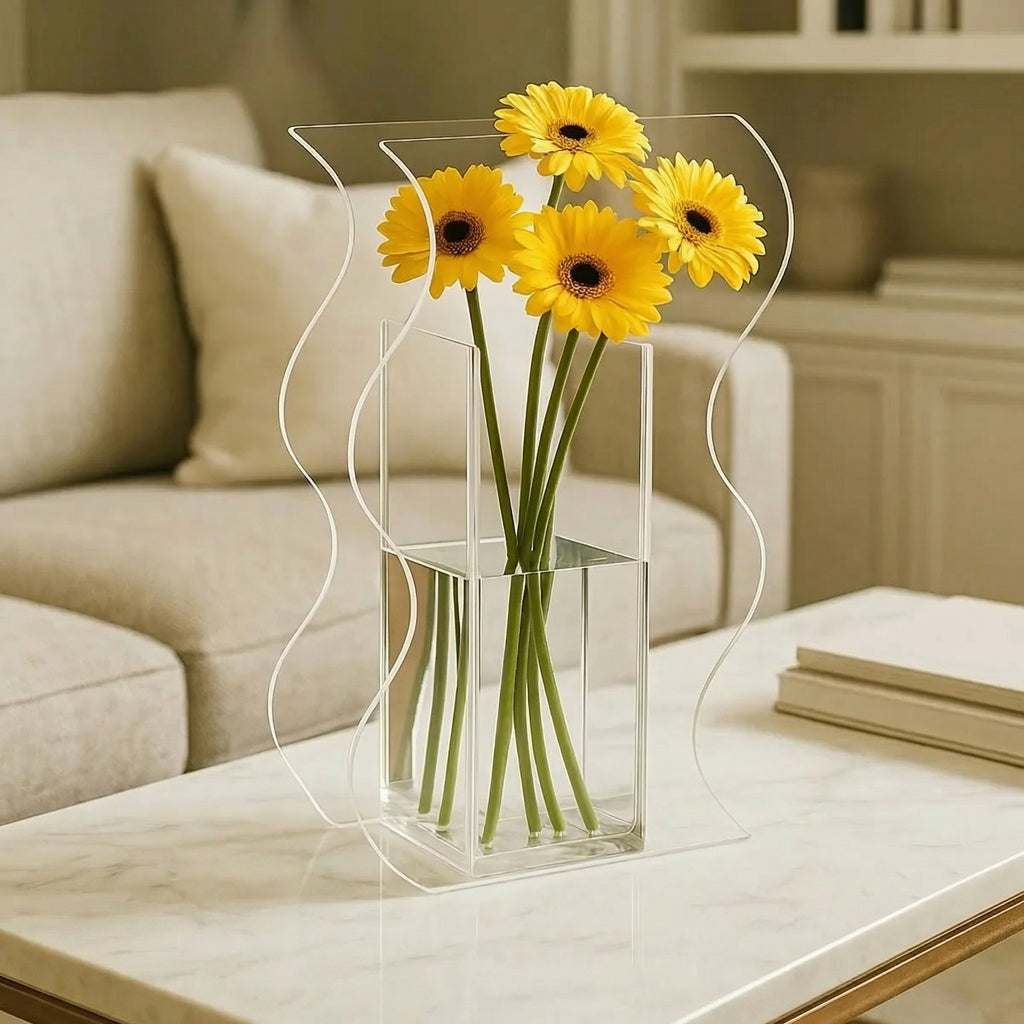 Vaso Ondulado Flores Cristal Mesa Festa Arranjo Decor Sala