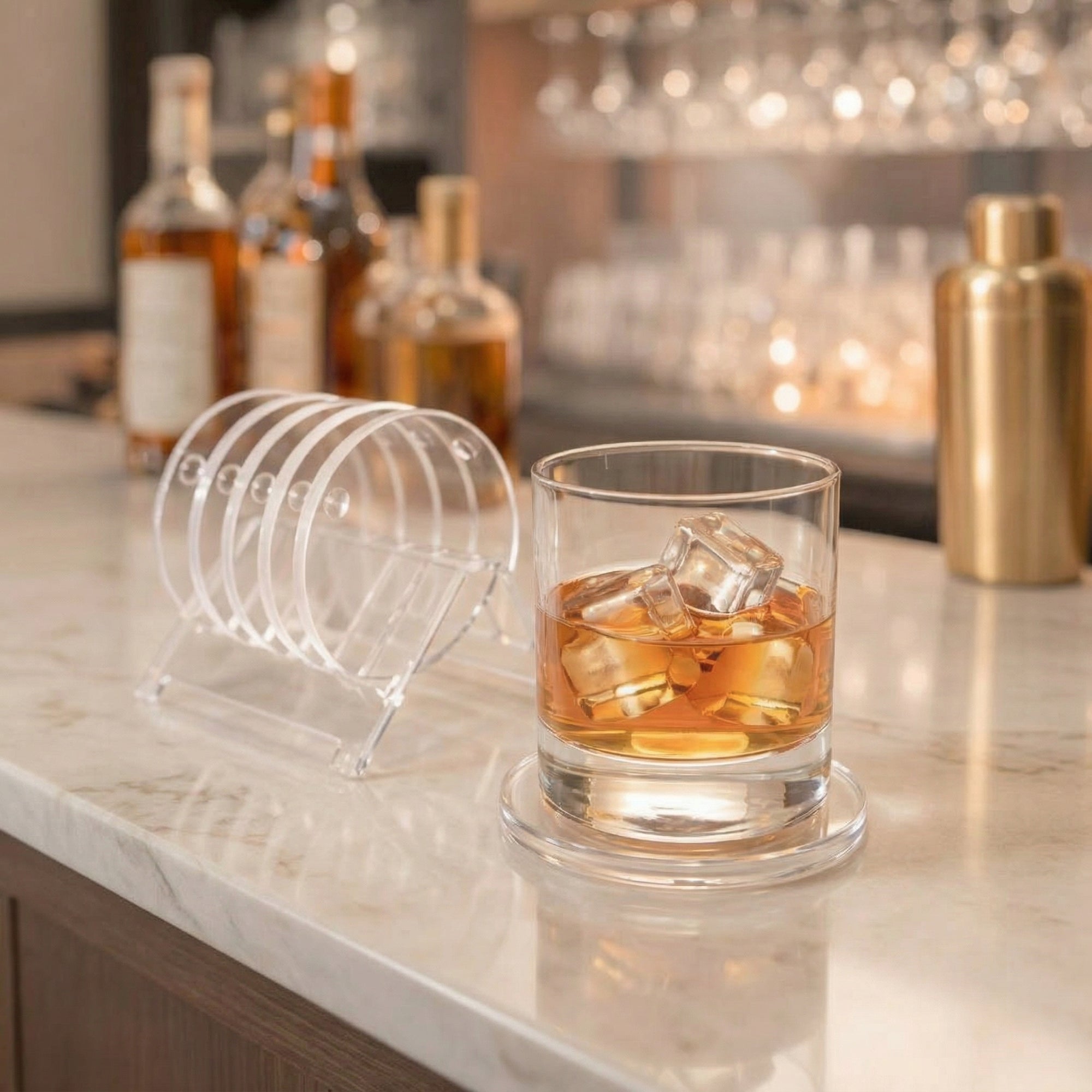 Jogo 6 Bolachas Porta Copo Acrílico Redondo Suporte