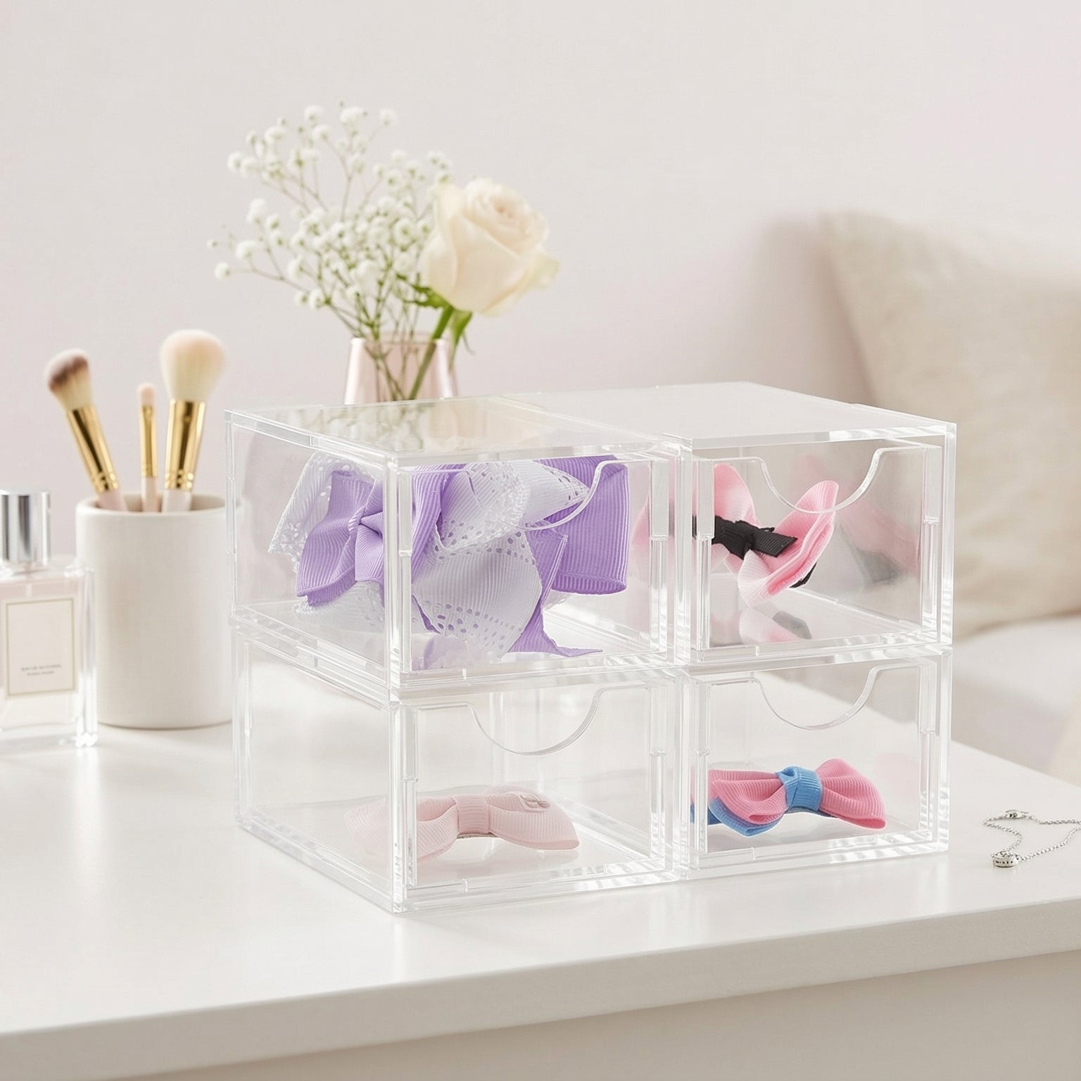 Caixa Objetos Acrilico Gaveta Kit 4 espacos