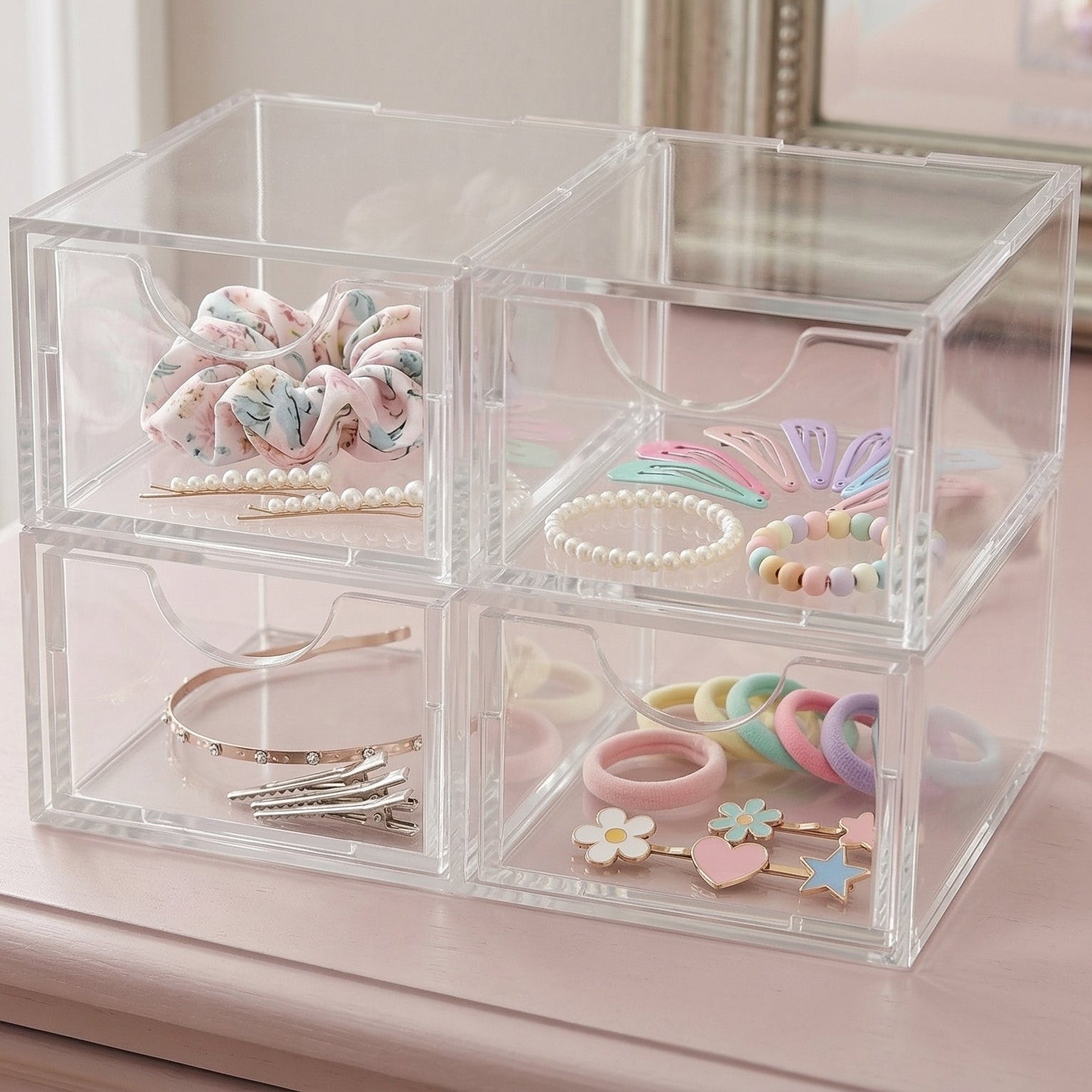 Caixa Objetos Acrilico Gaveta Kit 4 espacos