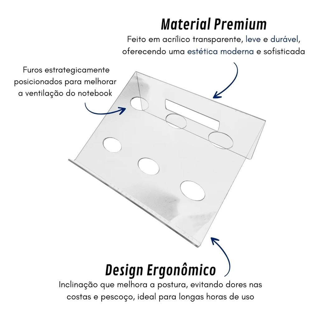 Suporte Notebook Acrílico Computador Ergonômico Apoio Laptop