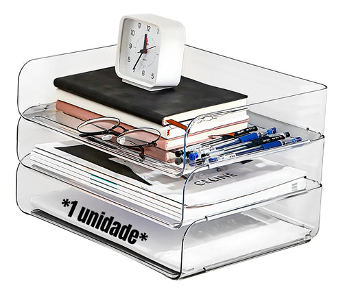 Bandeja Box Organizadora Mesa Escritorio Empilhar 1 unidade Acrilico
