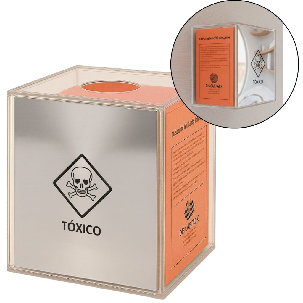 Suporte Caixa Coletora Descarpack 7L Parede Mesa Balcão Resíduos Tóxico Descarte Biológicos