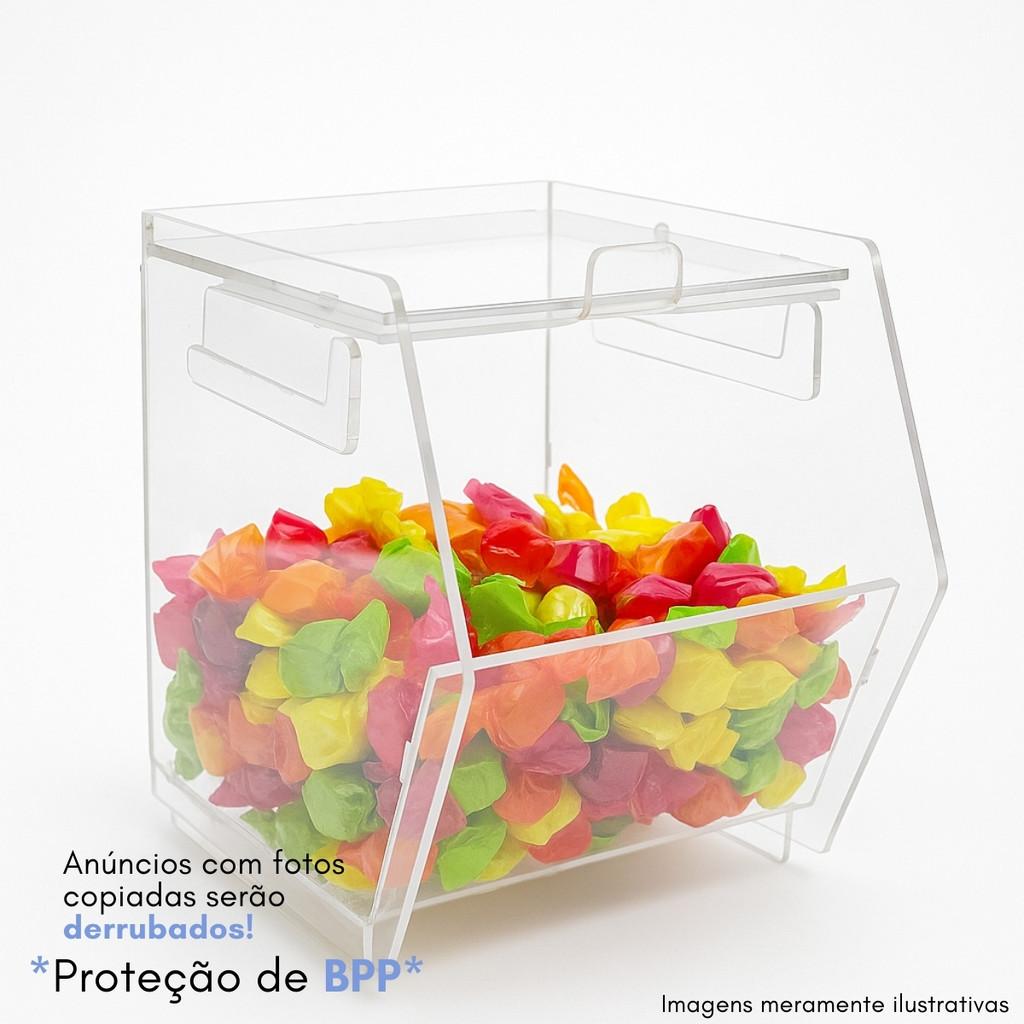 Baleiro Doces Balas Expositor Transparente Organização Comercial Residencial Armazenamento Guloseimas Bombons Chocolates Paçoca Pirulito Juju Marshmallow Festa Evento Loja Conveniência Padaria Mercado Balcão Vitrine Visual Limpo Acesso Rápido Tampa Proteç