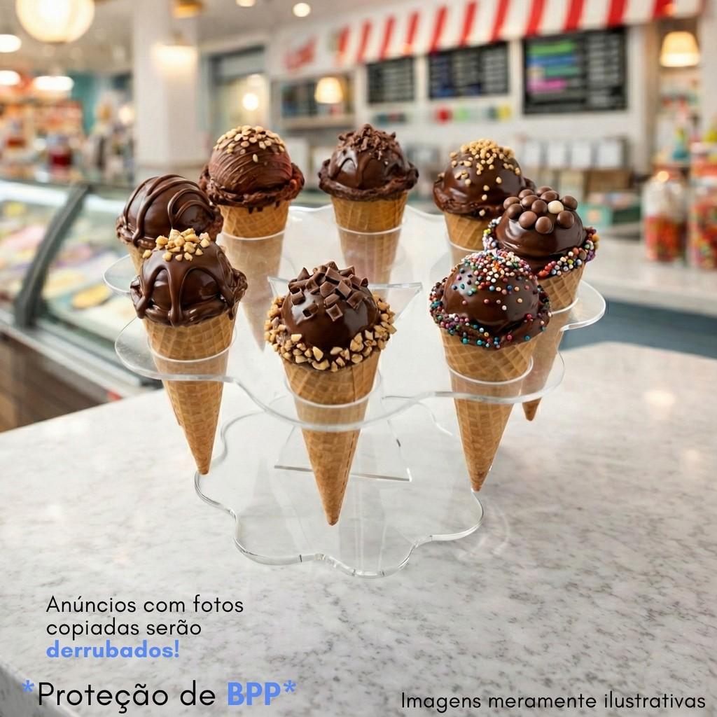Suporte Casquinha Temaki Sorvete Acrílico 8 Pizza Cone