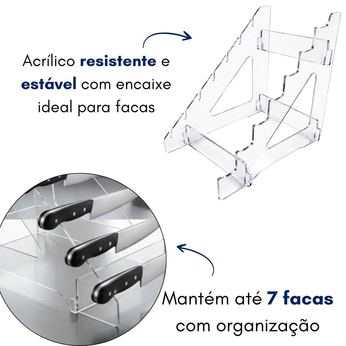 Suporte Acrílico para 7 Facas - Expositor Vertical Organizador