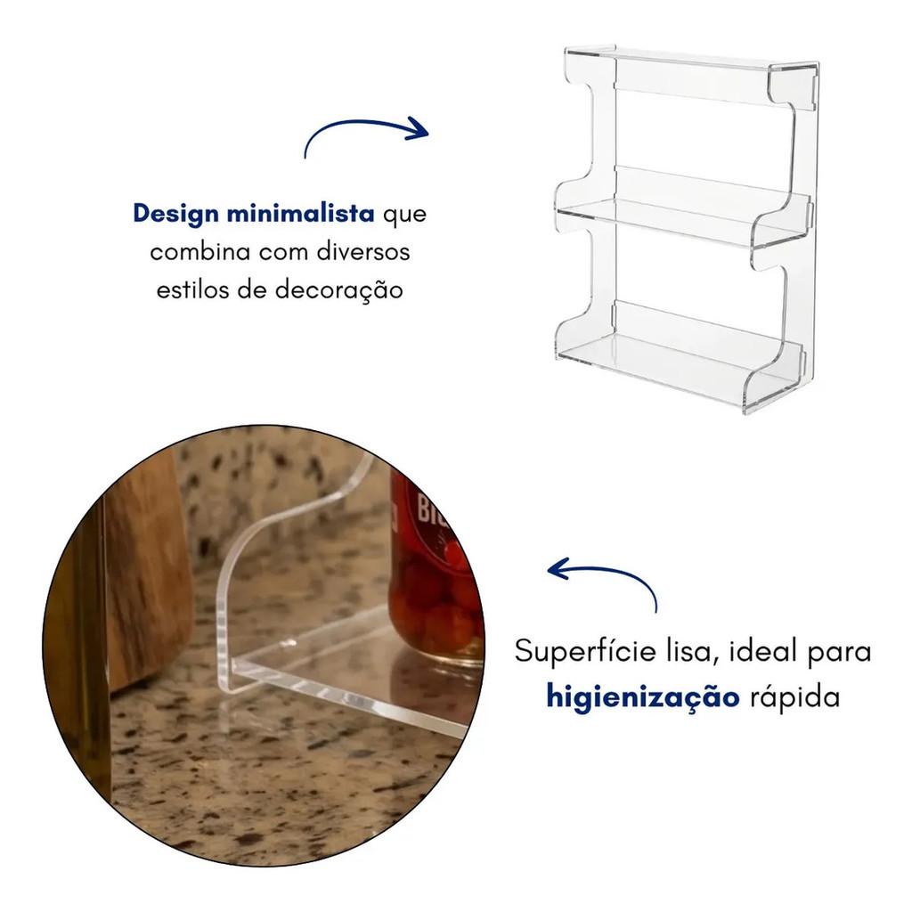 Suporte Organizador Temperos Cozinha Bancada PrateleiraMultiuso Nicho Compacto Casa Moderna Mantém Ingredientes Visíveis Arrumados Decoração Funcional Cozinha Gourmet Armazenamento Sal Pimenta Ervas Molhos