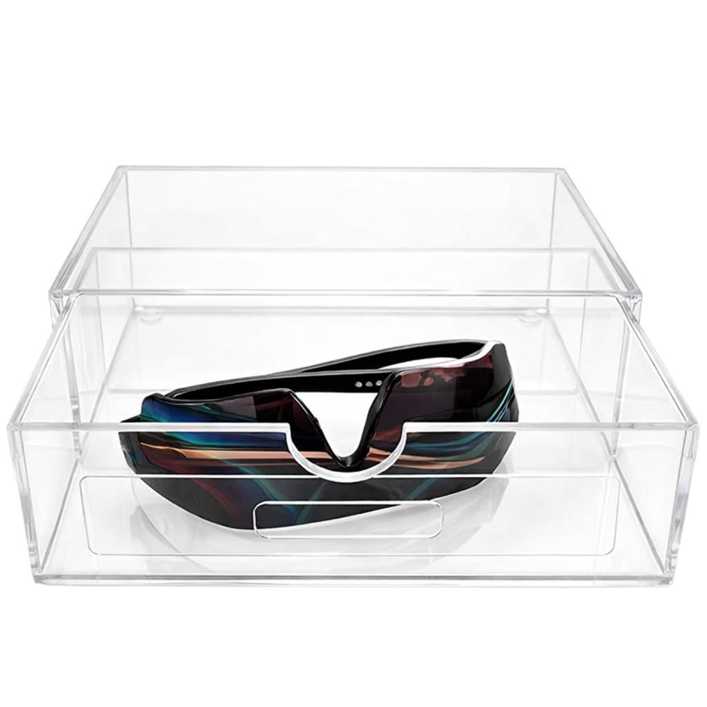 Caixa Porta Óculos Transparente Luxo Design Moderno Organização Residencial Proteção Lentes Acessórios Ópticos Armazenamento Seguro Estilo Minimalista Uso Diário Exposição Elegante Bancada Gaveta Closet Quarto Escritório Durabilidade Acabamento Premium