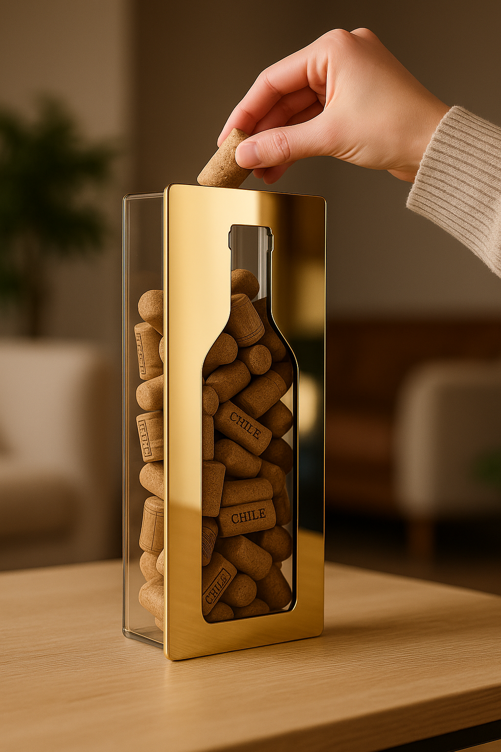 Guarda Rolhas de Acrílico Espelhado Dourado – Decoração Sofisticada para Cozinha ou Bar | Suporte para Rolhas de Vinho