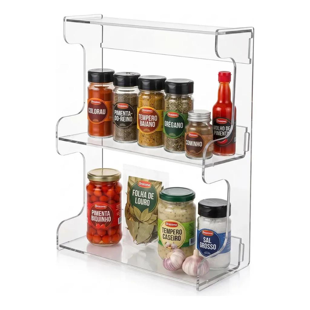 Suporte Organizador Temperos Cozinha Bancada PrateleiraMultiuso Nicho Compacto Casa Moderna Mantém Ingredientes Visíveis Arrumados Decoração Funcional Cozinha Gourmet Armazenamento Sal Pimenta Ervas Molhos