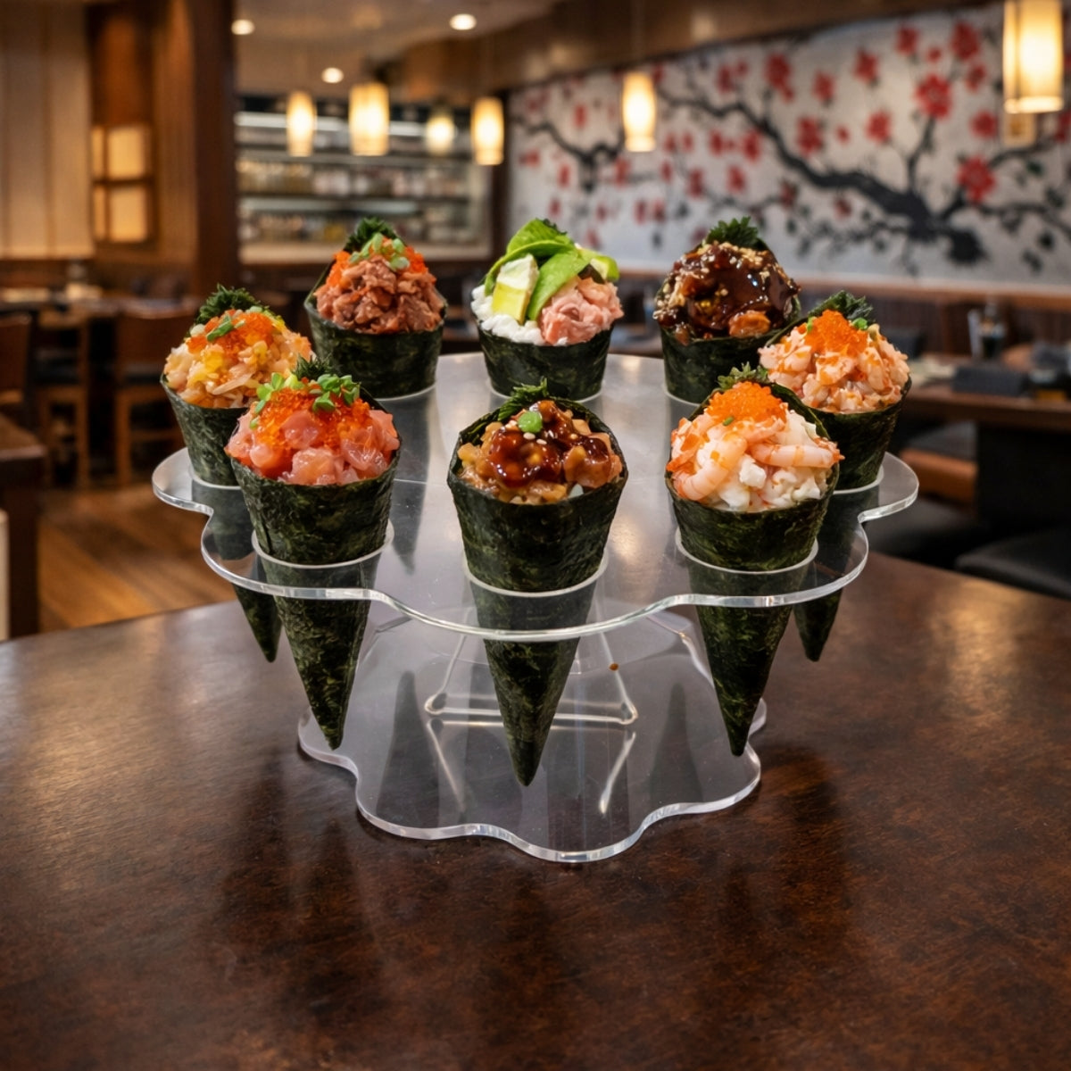 Suporte Expositor Temaki Sorvete Acrilico Cristal 8 Cones Redondo Estrela