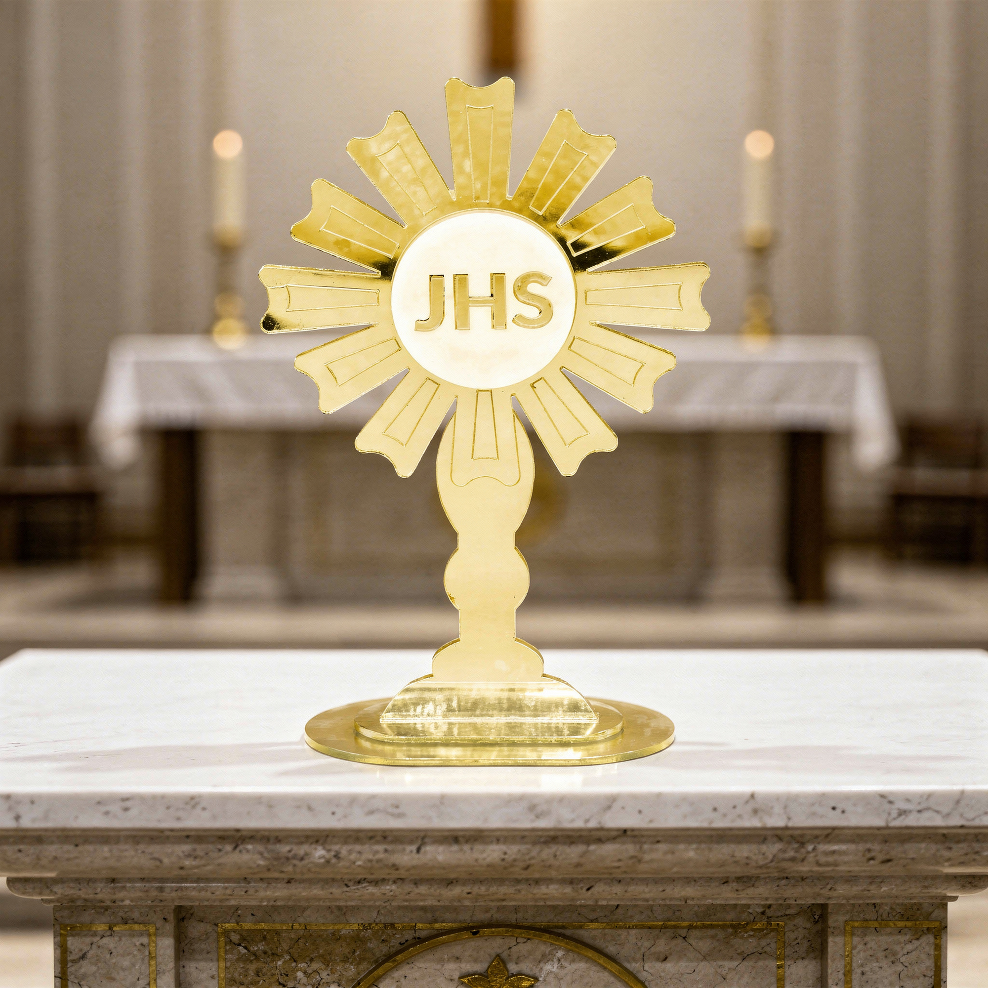 Santíssimo Sacramento Dourado 15cm em Acrílico Espelhado Religioso