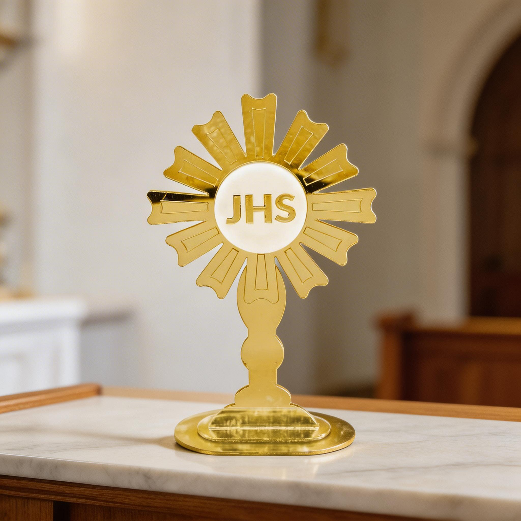 Santíssimo Sacramento Dourado 15cm em Acrílico Espelhado Religioso