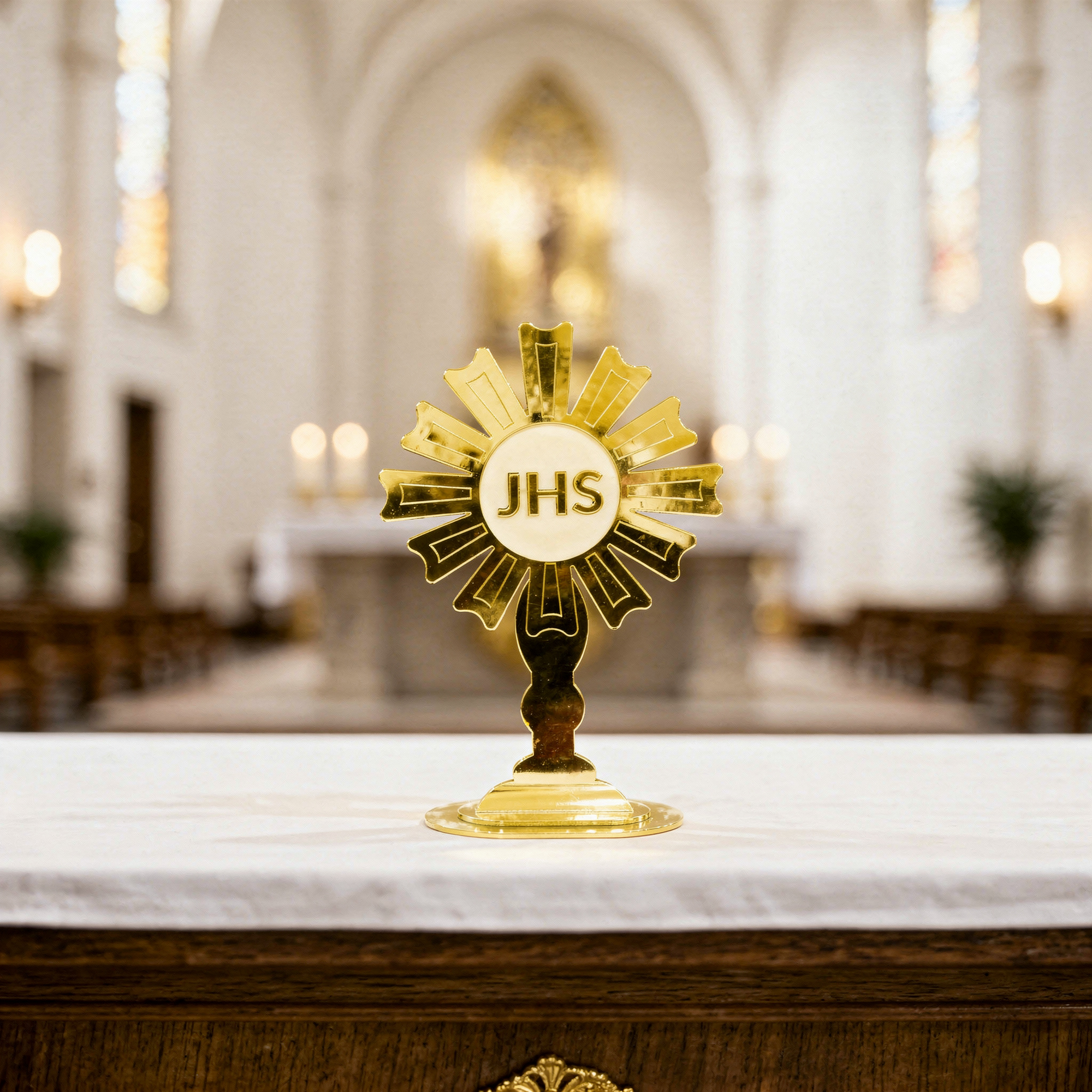 Santíssimo Sacramento Dourado 15cm em Acrílico Espelhado Religioso