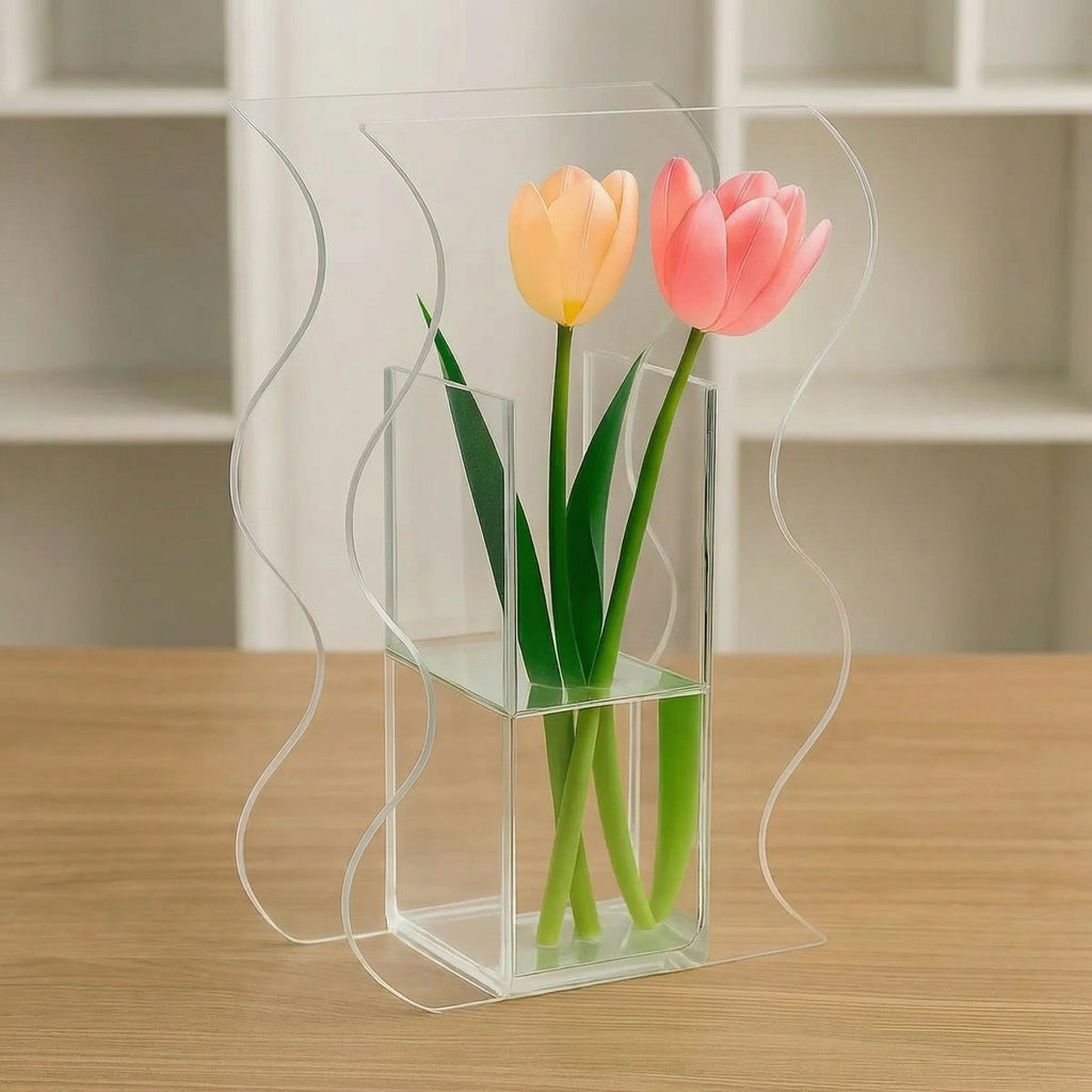 Vaso Ondulado Flores Cristal Mesa Festa Arranjo Decor Sala