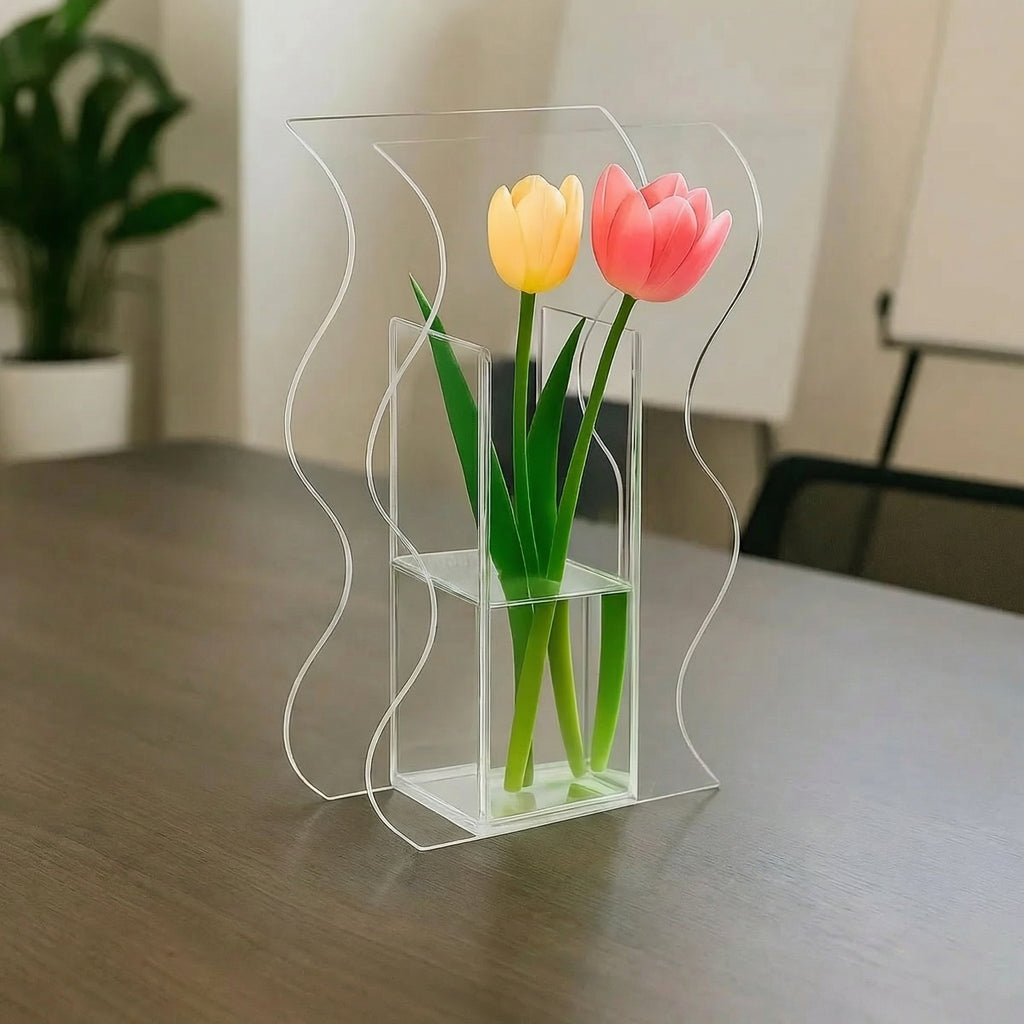 Vaso Ondulado Flores Cristal Mesa Festa Arranjo Decor Sala