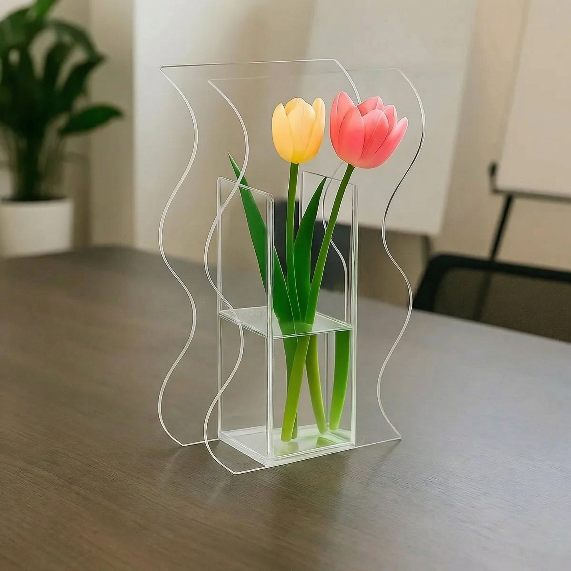 Vaso Ondulado Flores Cristal Mesa Festa Arranjo Decor Sala