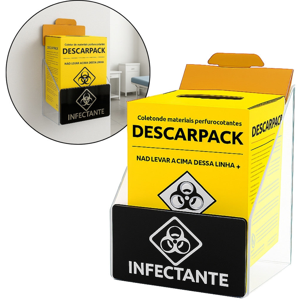 Suporte Caixa Coletora Descarpack 7litros Parede Mesa Balcão Resíduos Infectantes Descarte Biológico